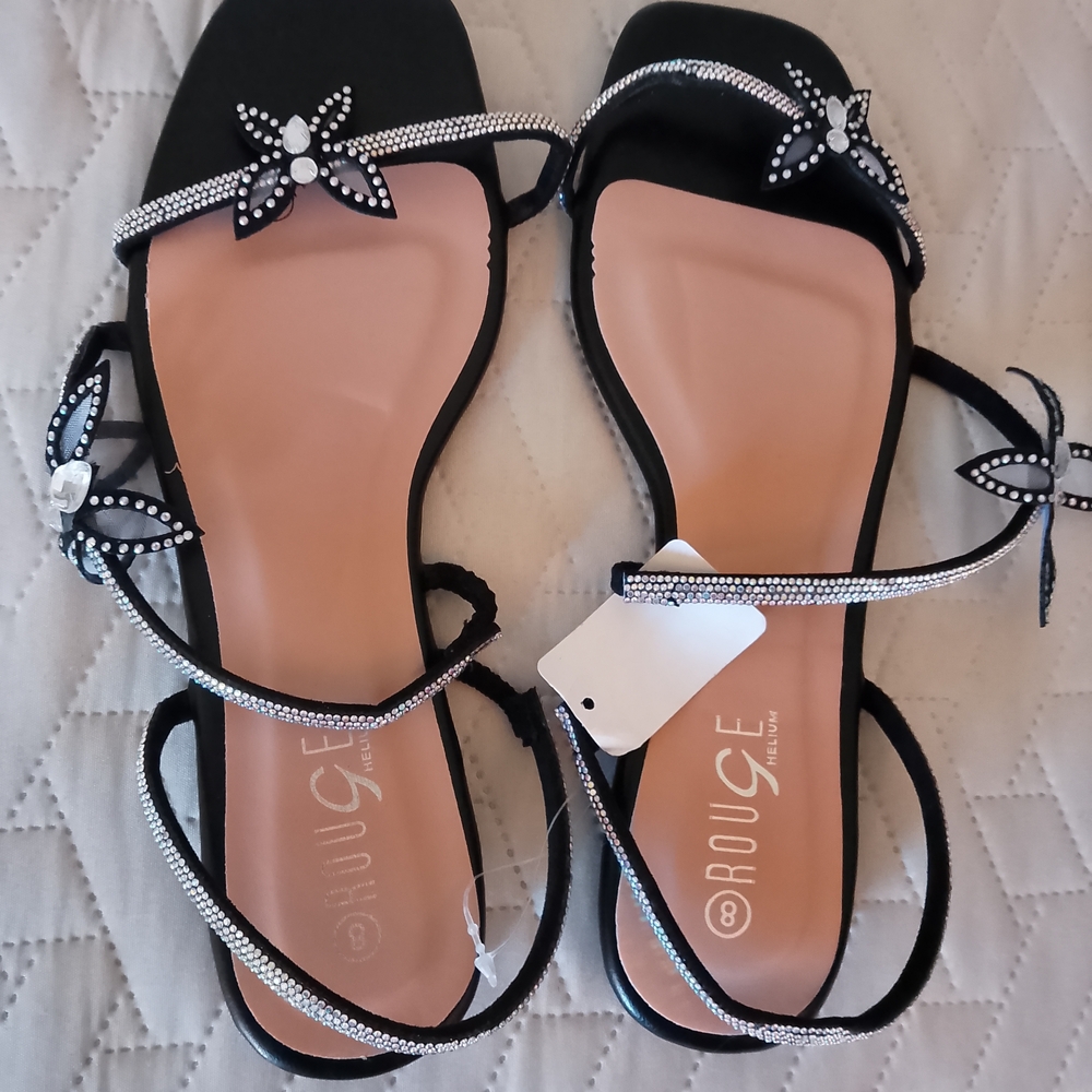 Rouge Helium Black Women's Sandals with Rhinestone Accents